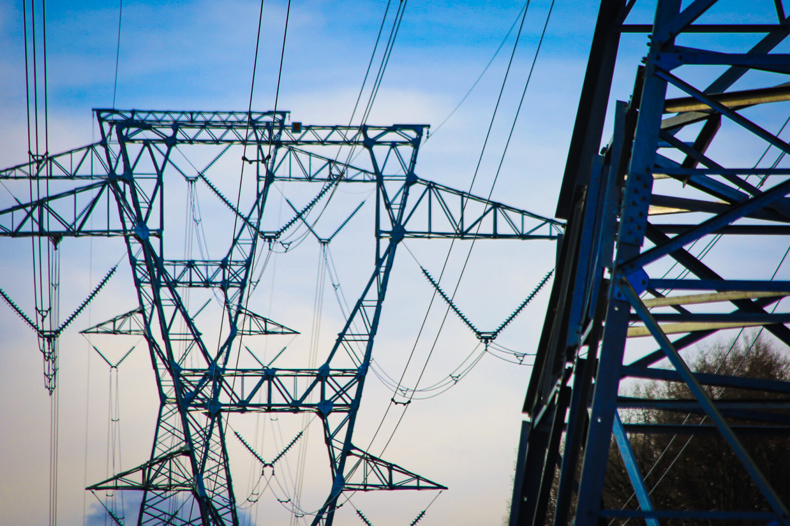 Close-up view of transmission towers
