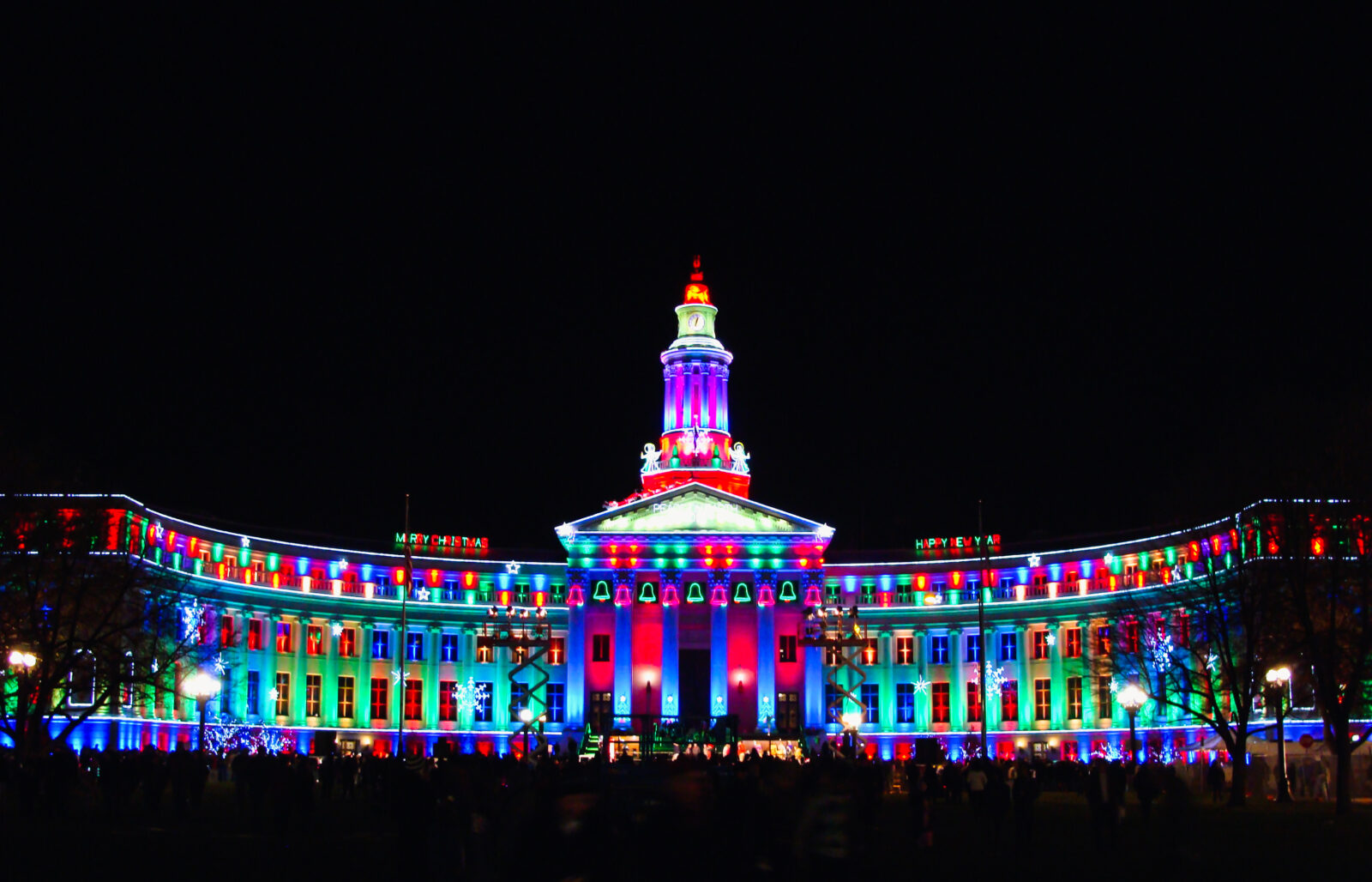 Christmas lights on the city and county building