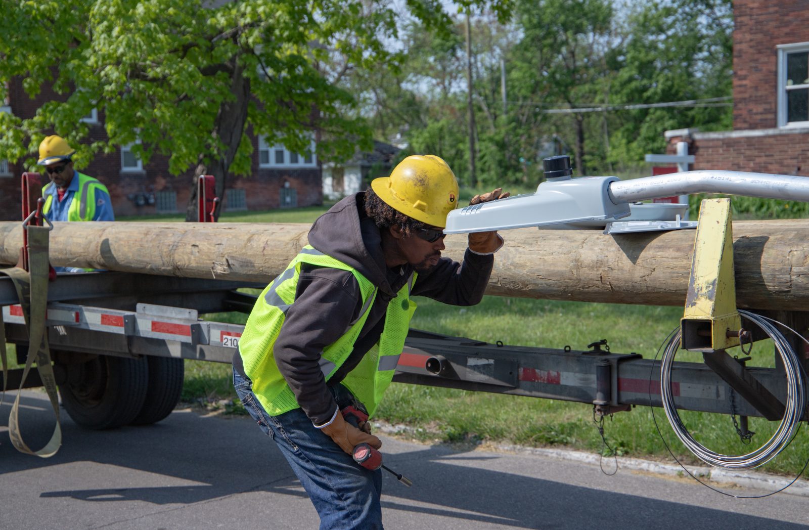 A pre-apprentice working on a streetlighting crew