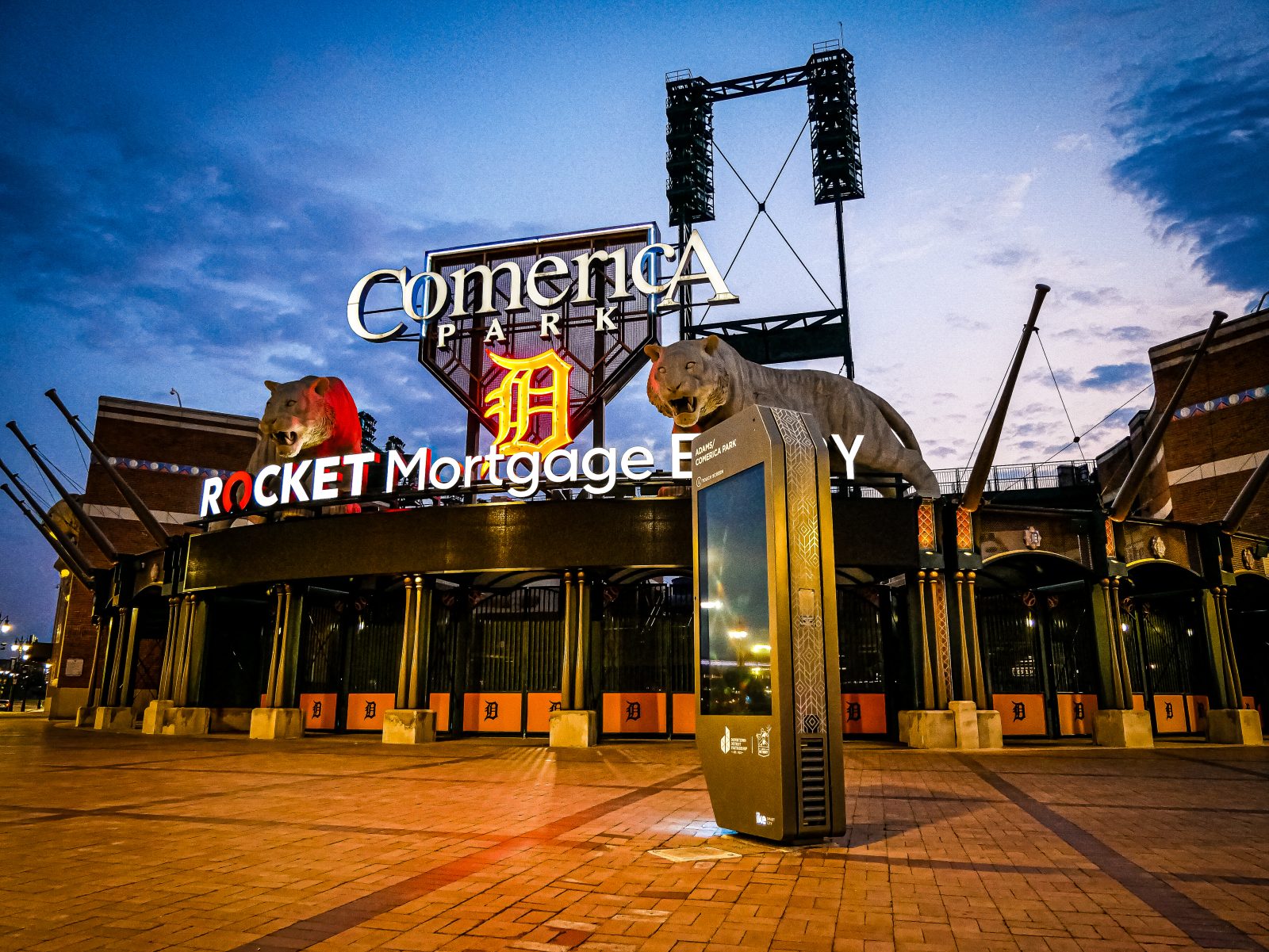 Interactive touch screen kiosk outside Detroit's Comerica Park